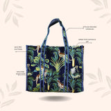 Handblock Printed Quilted Tote Bag without zip/button 17x18x 6 inches