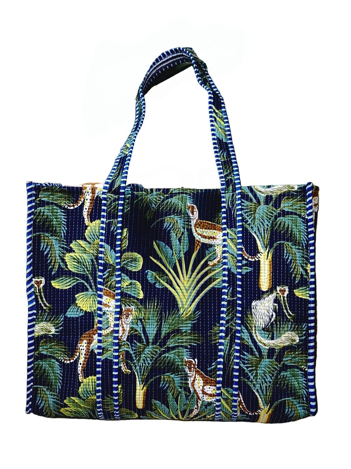 Handblock Printed Quilted Tote Bag without zip/button 17x18x 6 inches