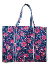 Handblock Printed Quilted Tote Bag without zip/button 17x18x 6 inches