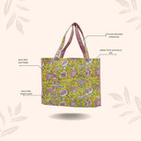 Handblock Printed Quilted Tote Bag without zip/button 17x18x 6 inches
