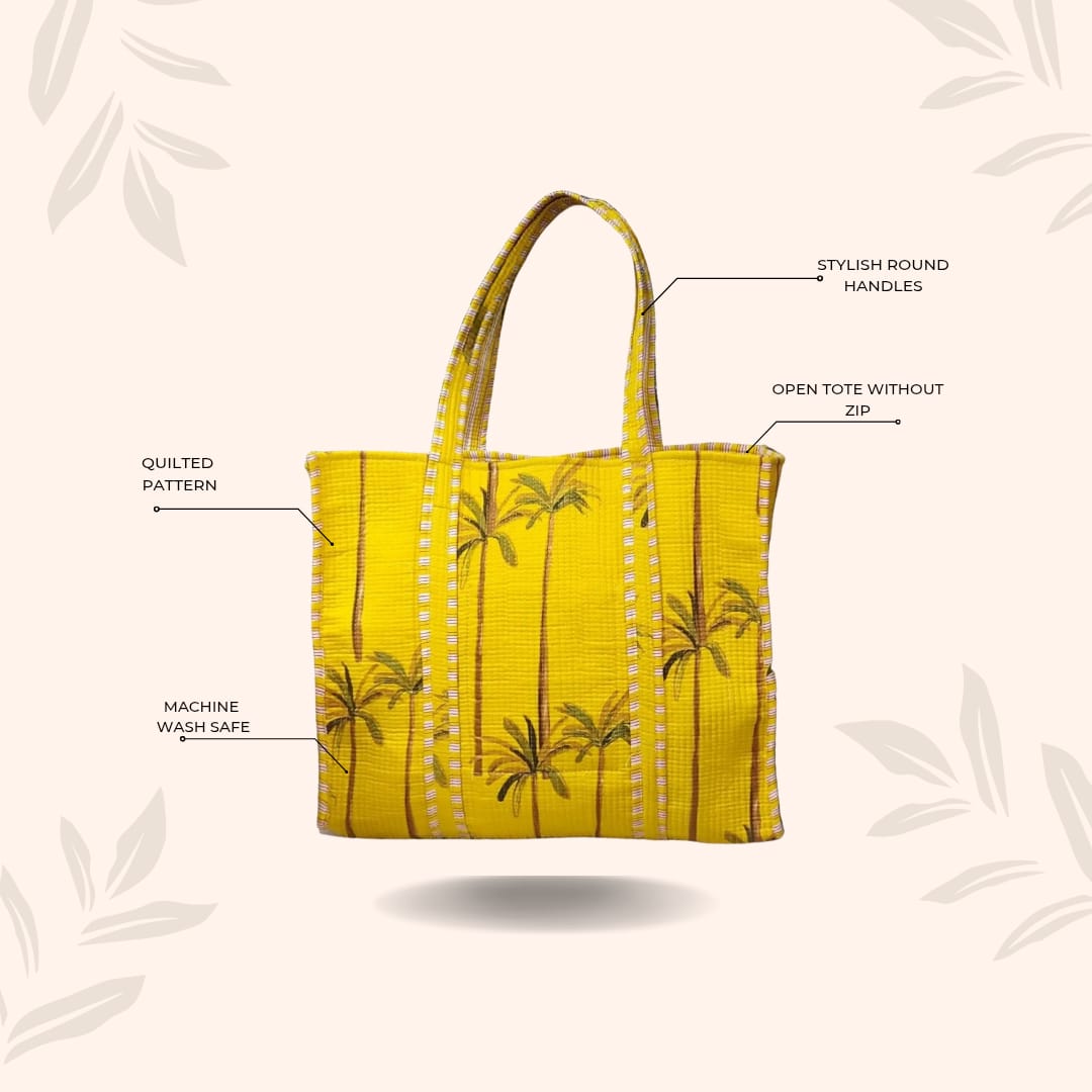 Handblock Printed Quilted Tote Bag without zip/button 17x18x 6 inches