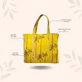 Handblock Printed Quilted Tote Bag without zip/button 17x18x 6 inches