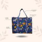Handblock Printed Quilted Tote Bag without zip/button 17x18x 6 inches