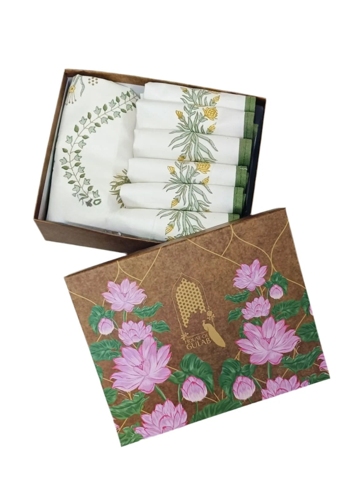 Diwali Gift Box with Handblock Printed Canvas Cotton Table Runner & Set Of 6 Mats