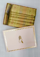 Diwali Gift Box with Banarasi Zari Table Runner, Set Of 6 Mats, 6 coaster