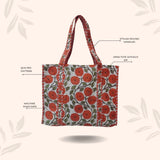 Handblock Printed Quilted Tote Bag without zip/button 17x18x 6 inches