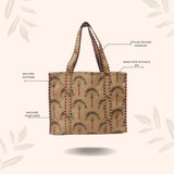 Handblock Printed Quilted Tote Bag without zip/button 17x18x 6 inches