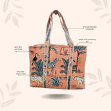 Handblock Printed Quilted Tote Bag without zip/button 17x18x 6 inches