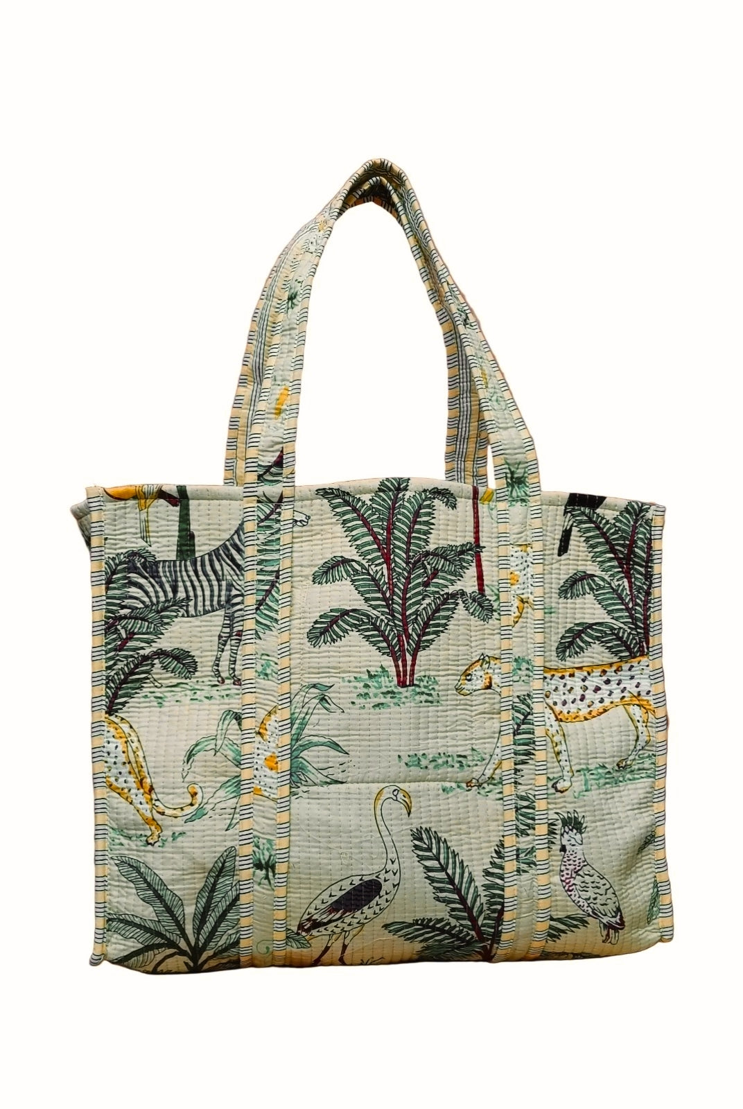 Handblock Printed Quilted Tote Bag without zip/button 17x18x 6 inches