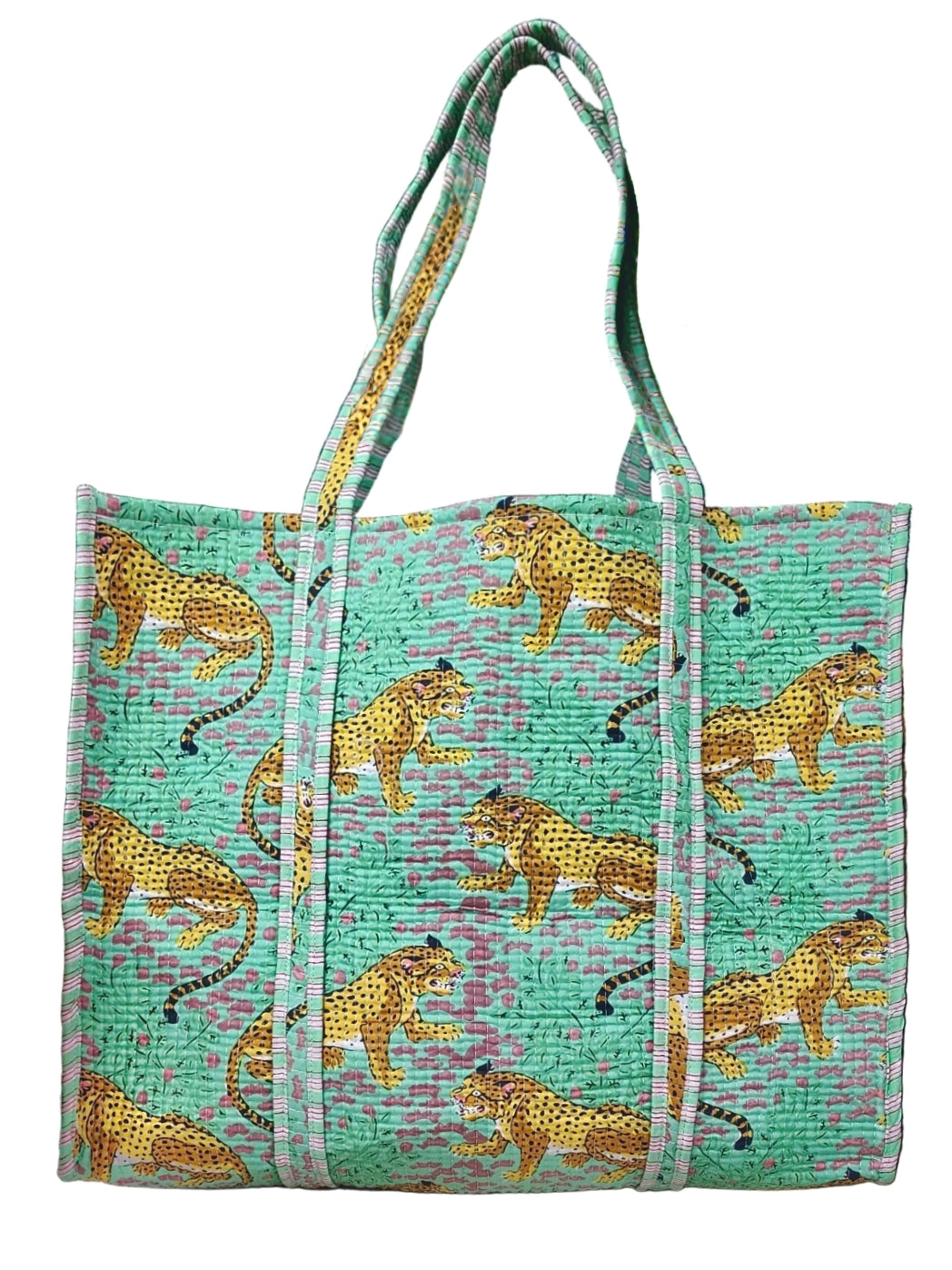 Handblock Printed Quilted Tote Bag without zip/button 17x18x 6 inches