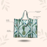 Handblock Printed Quilted Tote Bag without zip/button 17x18x 6 inches