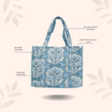 Handblock Printed Quilted Tote Bag without zip/button 17x18x 6 inches