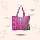 Handblock Printed Quilted Tote Bag without zip/button 17x18x 6 inches