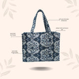 Handblock Printed Quilted Tote Bag without zip/button 17x18x 6 inches