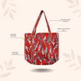Handblock Printed Quilted Tote Bag without zip/button 17x18x 6 inches