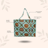 Handblock Printed Quilted Tote Bag without zip/button 17x18x 6 inches