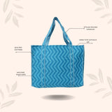 Handblock Printed Quilted Tote Bag without zip/button 17x18x 6 inches