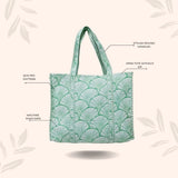 Handblock Printed Quilted Tote Bag without zip/button 17x18x 6 inches