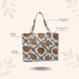 Handblock Printed Quilted Tote Bag without zip/button 17x18x 6 inches