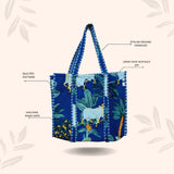 Handblock Printed Quilted Tote Bag without zip/button 17x18x 6 inches