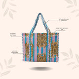 Handblock Printed Quilted Tote Bag without zip/button 17x18x 6 inches