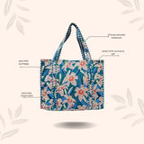 Handblock Printed Quilted Tote Bag without zip/button 17x18x 6 inches