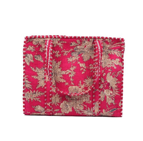 Handblock Printed Quilted Tote Bag without zip/button 17x18x 6 inches