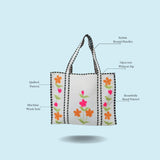 Hand-Painted Floral Tote Bag – Double-Sided Artisan Cotton Tote | Spacious Everyday Carry Bag (No Zip)- 17x18x6 inches