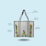Hand-Painted Floral Tote Bag – Double-Sided Artisan Cotton Tote | Spacious Everyday Carry Bag (No Zip)- 17x18x6 inches
