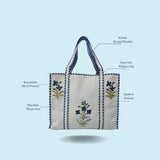 Classic White Block Printed Quilted Tote Bag without zip/button 17x18x 6 inches