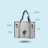 Classic White Block Printed Quilted Tote Bag without zip/button 17x18x 6 inches
