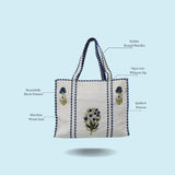 Classic White Block Printed Quilted Tote Bag without zip/button 17x18x 6 inches