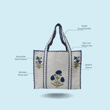 Classic White Block Printed Quilted Tote Bag without zip/button 17x18x 6 inches