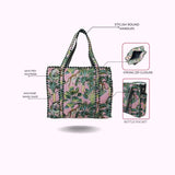 Handblock Printed Quilted Tote Bag with concealed zip ( 17x18x 6 inches)