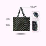 Handblock Printed Quilted Tote Bag with concealed zip ( 17x18x 6 inches)