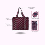 Handblock Printed Quilted Tote Bag with concealed zip ( 17x18x 6 inches)