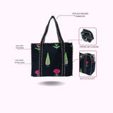 Handblock Printed Quilted Tote Bag with concealed zip ( 17x18x 6 inches)