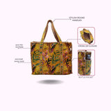 Handblock Printed Quilted Tote Bag with concealed zip ( 17x18x 6 inches)