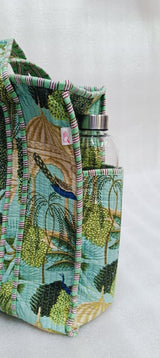 Handblock Printed Quilted Tote Bag with concealed zip ( 17x18x 6 inches)