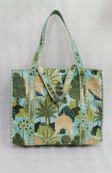 Handblock Printed Quilted Tote Bag with concealed zip ( 17x18x 6 inches)