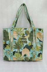 Handblock Printed Quilted Tote Bag with concealed zip ( 17x18x 6 inches)