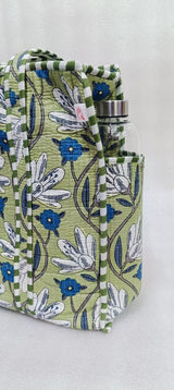 Handblock Printed Quilted Tote Bag with concealed zip ( 17x18x 6 inches)