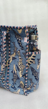 Handblock Printed Quilted Tote Bag with concealed zip ( 17x18x 6 inches)