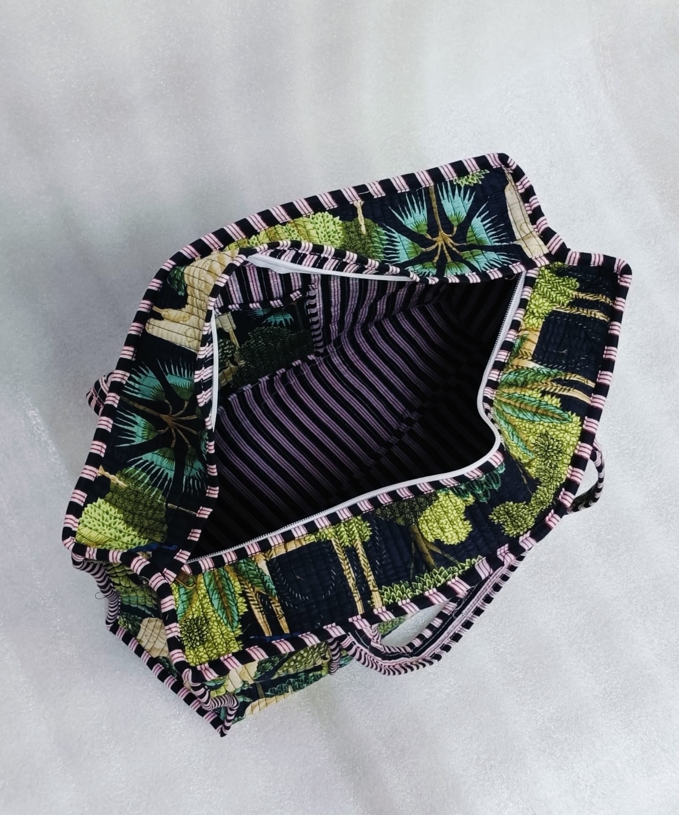 Handblock Printed Quilted Tote Bag with concealed zip ( 17x18x 6 inches)