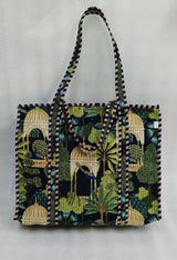 Handblock Printed Quilted Tote Bag with concealed zip ( 17x18x 6 inches)