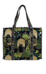 Handblock Printed Quilted Tote Bag with concealed zip ( 17x18x 6 inches)