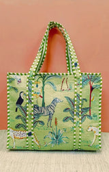 Handblock Printed Quilted Tote Bag with concealed zip ( 17x18x 6 inches)