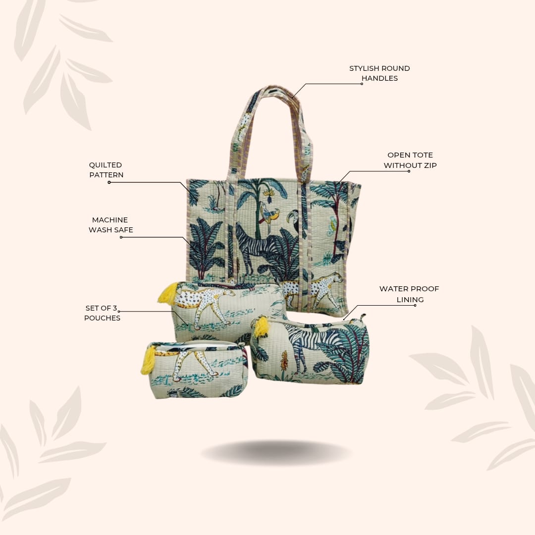 Tote Bag with set of 3 Pouches