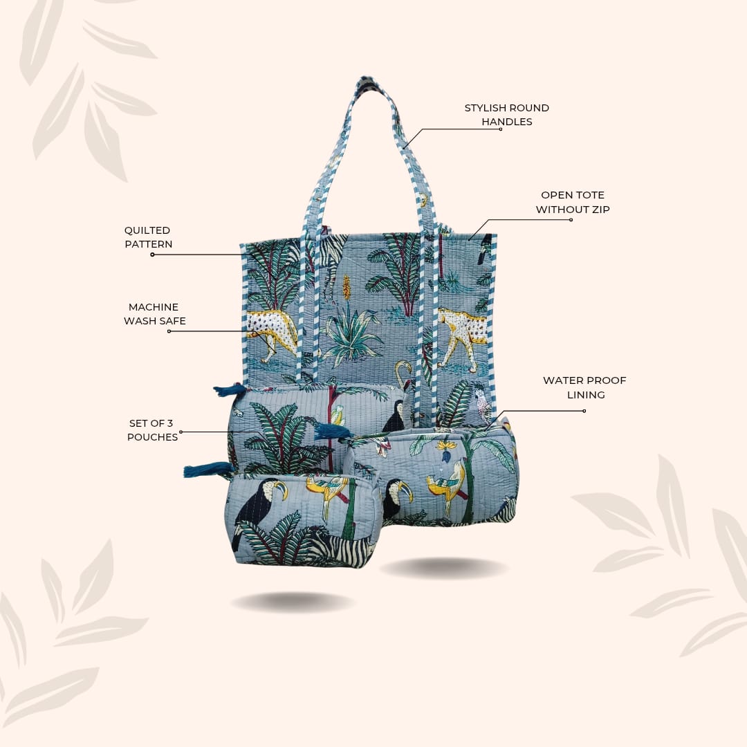 Tote Bag with set of 3 Pouches