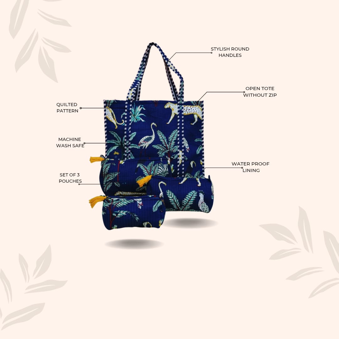 Tote Bag with set of 3 Pouches